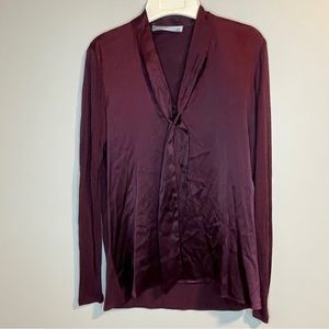 Hallhuber Donna Maroon LS Silk Blouse with tie UK 10 (US 12)